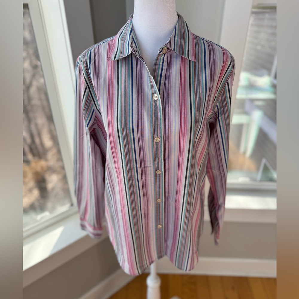 Vintage Studio Works Pink White Multicolor Striped Button Down Shirt Size Small